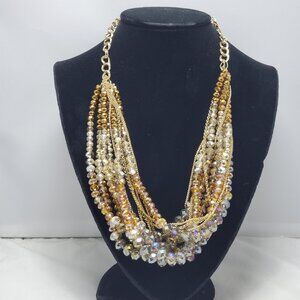 Ali Khan 12 strand topaz champagne statement necklace with gift box